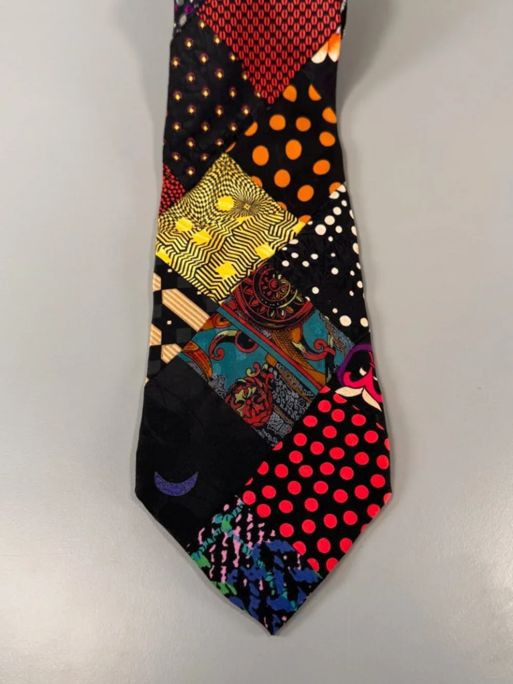 Vtg Brioni Necktie Multicolor Patchwork Geometric Print Made in Italy 100% Silk